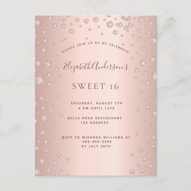 Sweet 16 diamants roses or invitation glamour (Devant)