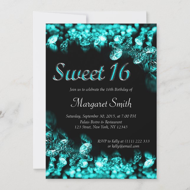 Sweet 16 Diamonds Turquoise Invitation (Devant)