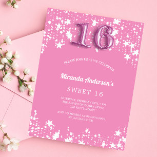 Sweet 16 étoiles blanches roses invitation budgéta