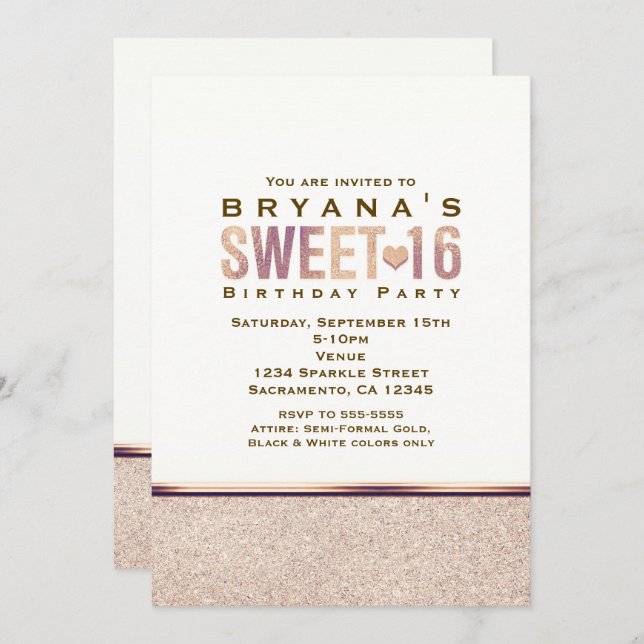 SWEET 16 Faux Rose Gold Champagne Party Invitation (Devant / Derrière)