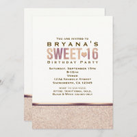 SWEET 16 Faux Rose Gold Champagne Party Invitation