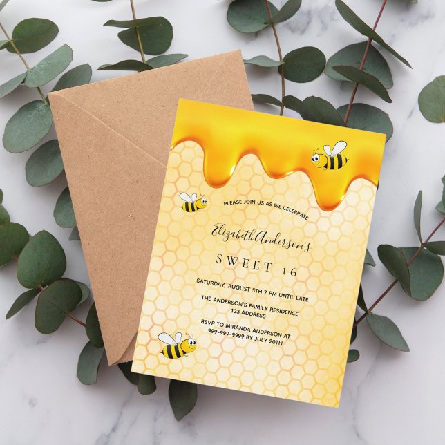 Sweet 16 fête nid d'abeilles bumble invitation (Créateur téléchargé)