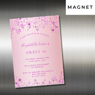 Sweet 16 fête rose étoiles invitation aimant