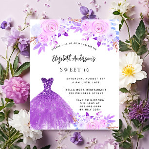 Sweet 16 fleurs rose violet invitation robe