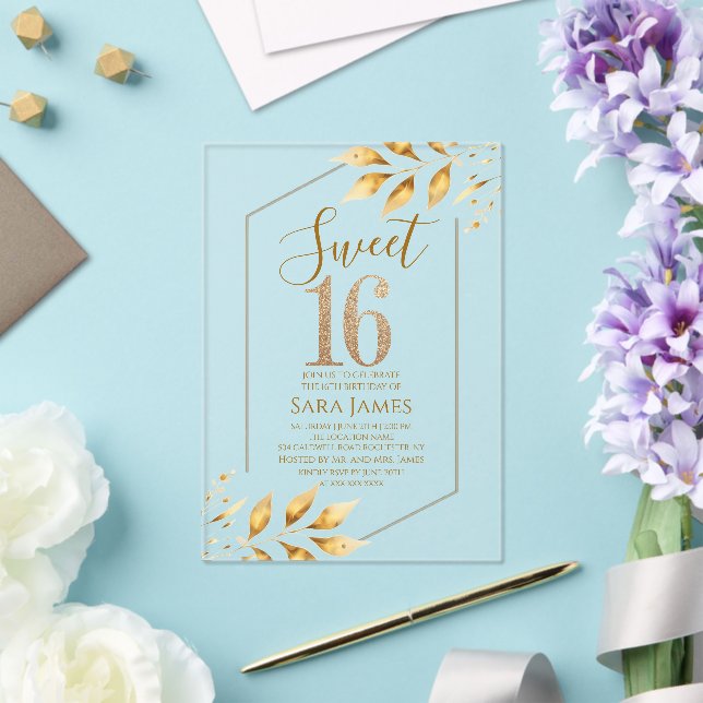 Sweet 16 Gilded Geometric Acrylic Invitation (Insitu (Mariage))