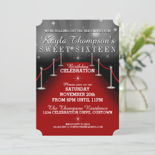Sweet 16 Glamour Red Carpet Party Invitations