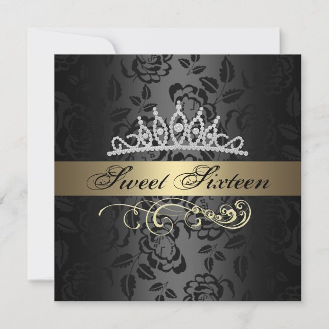 Sweet 16 Gold & Black Tiara Invitation Anniversair (Devant)