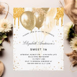 Sweet 16 invitation ballons d'or blanc doux<br><div class="desc">Pour une soirée Sweet 16, 16ème anniversaire. Un arrière - plan blanc chic. Décoré avec des gouttes de parties scintillant en faux or, la peinture goutte à goutte et les ballons. Personnalisez et ajoutez un nom, un âge et des détails de la fête. Le nom est écrit avec un script...</div>