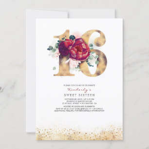 Sweet 16 Invitation Bourgogne Rouge et Or