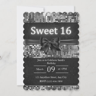 Sweet 16 Invitation - Bow noir et argent