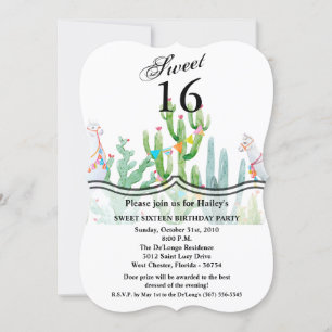 Sweet 16 Invitation d'anniversaire Boho Llama Cact