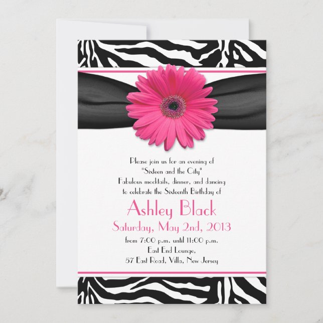 Sweet 16 Invitation d'anniversaire | Daisy Zebra P (Devant)