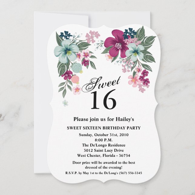Sweet 16 Invitation d'anniversaire Fleur tropicale (Devant)