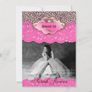Sweet 16 Invitation de parti Leopard Couronne rose
