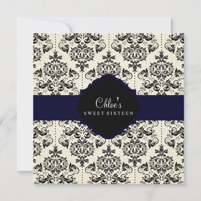 Sweet 16 | Invitation en damas bleu et noir (Devant)