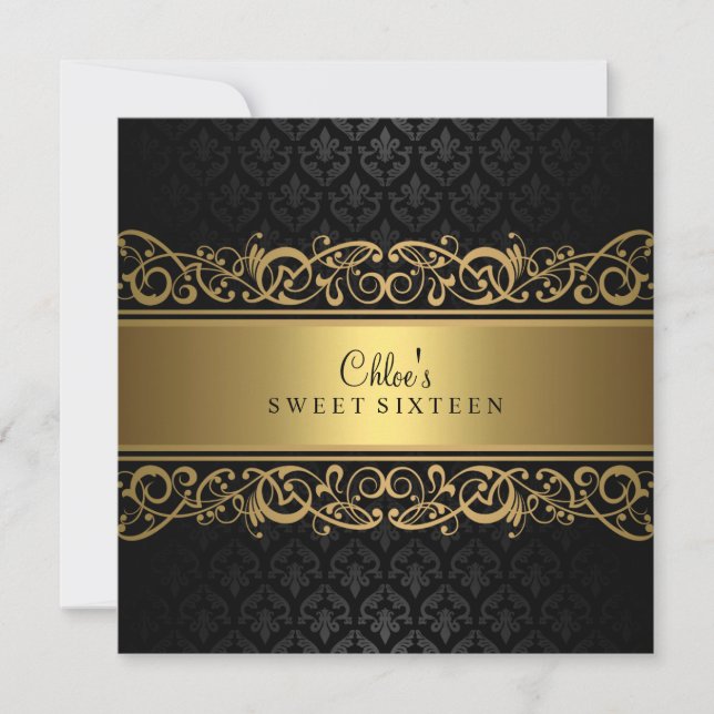Sweet 16 | Invitation en damas or et noir (Devant)