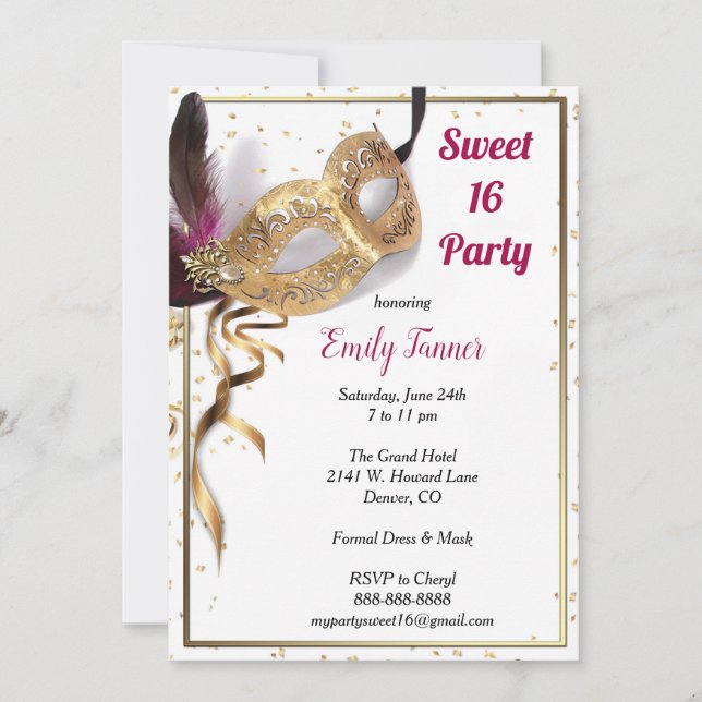 Sweet 16 Invitation Gold Parties scintillant Masqu (Devant)