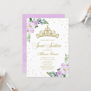 Sweet 16 Invitation Or Tiara Lavender Floral
