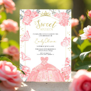 Sweet 16 Invitation Papillon rose robe florale