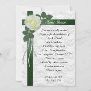 Sweet 16 Invitation Rose blanche et ruban vert