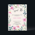 Sweet 16 Invitation rose fleurie<br><div class="desc">Pink floral sucré 16 invitation card. Peut customiser des dates,  des heures et des adresses.</div>