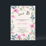 Sweet 16 Invitation rose fleurie<br><div class="desc">Pink floral sucré 16 invitation card. Peut customiser des dates,  des heures et des adresses.</div>