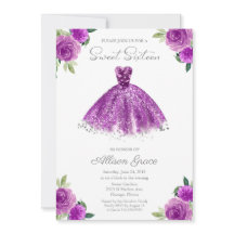Sweet 16 Invitation Silver Foil Purple Gown