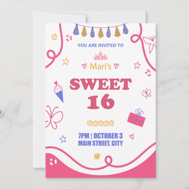 Sweet 16 invitations anniversaire fille magnifique (Devant)