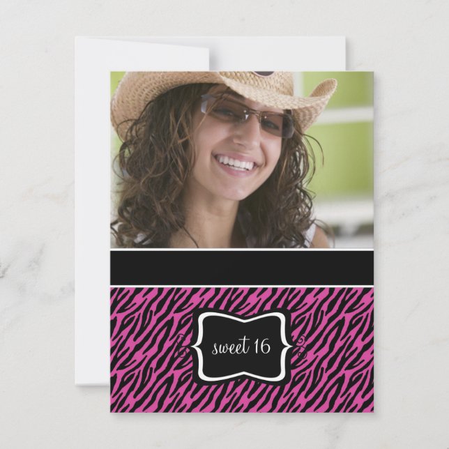 Sweet 16 Invitations de fête d'anniversaire {Zebra (Devant)