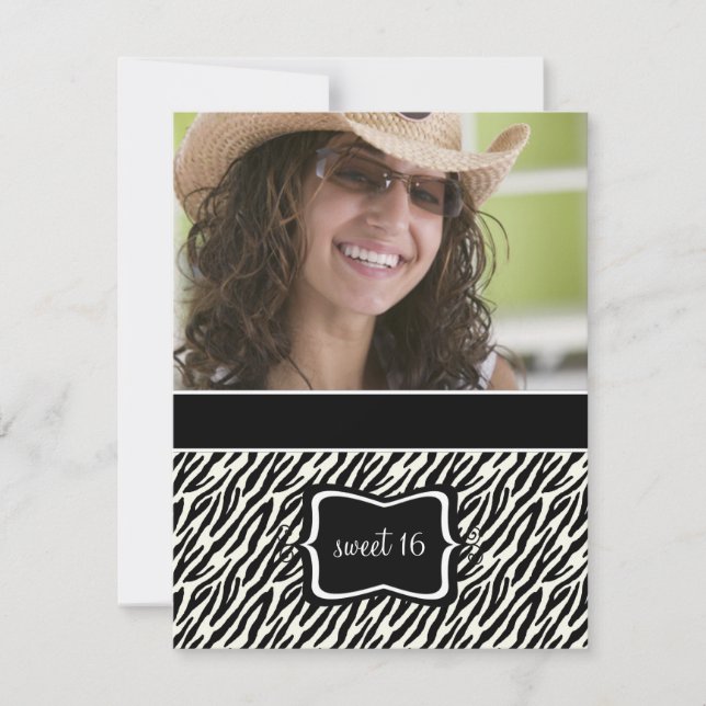 Sweet 16 Invitations de fête d'anniversaire {Zebra (Devant)