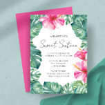 Sweet 16 Invitations Tropical Aloha Thème<br><div class="desc">Célébrez dans un style tropical avec ces 16 invitations douces, avec des fleurs d'hibiscus rose fuchsia vibrantes et des feuilles luxuriants de palmiers monstères, parfait pour un thème d'aloha tropical! Ces 16 invitations doux uniques et élégants apportent des couleurs audacieuses et des vibes d'île à toute célébration ado. Faites votre...</div>