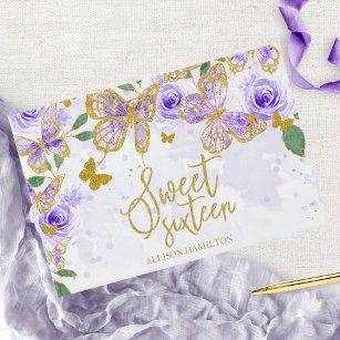 Sweet 16 Livre d'hôtes Gold Purple Butterfly Flora