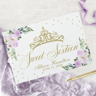 Sweet 16 livre d'hôtes Gold Tiara Lavender Floral