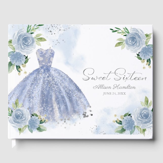 Sweet 16 Livre d'hôtes Silver Dusty Blue Gown Flor (Recto)