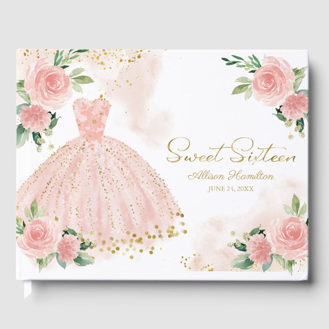 Sweet 16 Livre D'Invité Blush Pink Gown Floral (Recto)