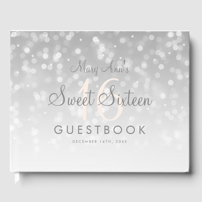 Sweet 16 Livre d'or Silver Bokeh Sparkle Light (Recto)