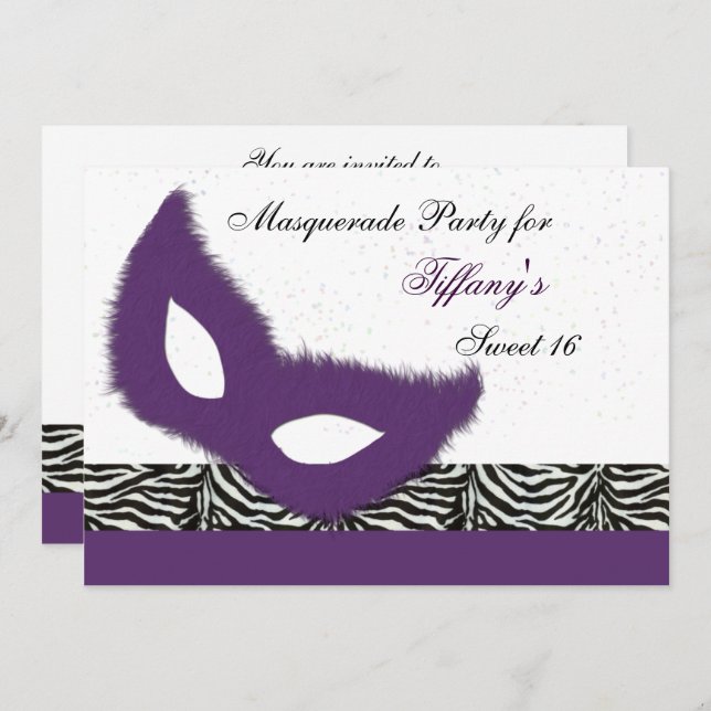 Sweet 16 Masquerade party Invitation (Devant / Derrière)