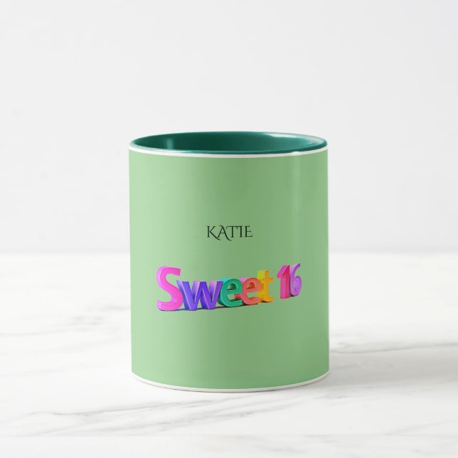 Sweet 16 mug combo/nom personnalisé dans sauge/ver (Centre)