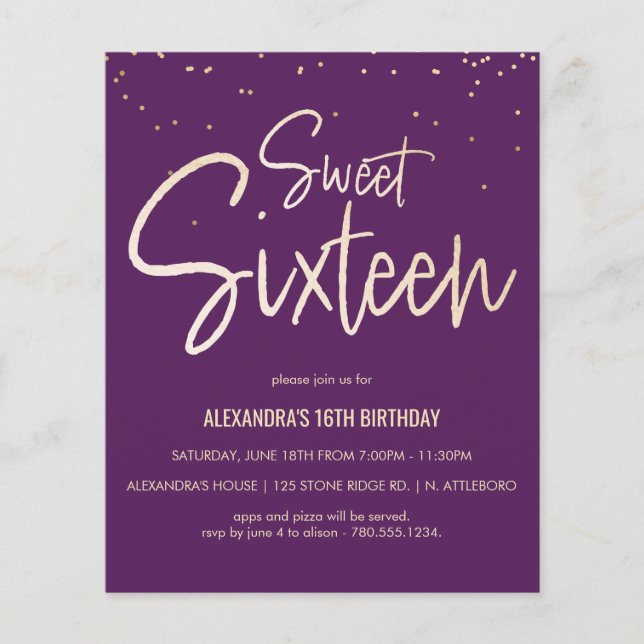 Sweet 16 Or, Élégant, Invitation simple (Devant)