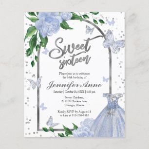 Sweet 16 Papillons Dusty Blue Budget Invitation