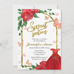 Sweet 16 Papillons rouge gosse Invitation