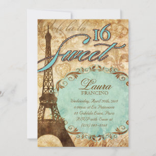 Sweet 16 Paris Invitation Tour Eiffel Br Bleu Vint