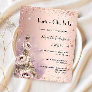 Sweet 16 Paris rose or Eiffel invitation tour