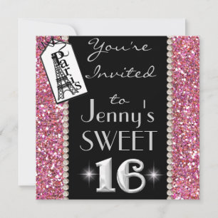 SWEET 16 Paris THEME Party Invitation avec BLING!
