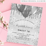 Sweet 16 parties scintillant argent invitation bud<br><div class="desc">Pour un élégant Sweet 16, 16e anniversaire. Un arrière - plan métallique à l'aspect faux argenté. Décoré avec des gouttes de parties scintillant imitation, la peinture goutte à goutte et les ballons. Personnalisez et ajoutez un nom, un âge et des détails de la fête. Le nom est écrit avec un...</div>