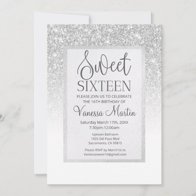 Sweet 16 Parties scintillant Argent Invitation de  (Devant)