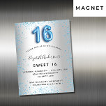 Sweet 16 parties scintillant bleu argent aimant in<br><div class="desc">Une invitation à aimer moderne, élégante et glamour pour une soirée Sweet 16, 16e anniversaire de fille. Un arrière - plan à l'aspect faux argenté, décoré de poussière de parties scintillant de couleur bleue. Personnalisez et ajoutez votre nom et les détails de votre fête. Le numéro 16 est écrit avec...</div>