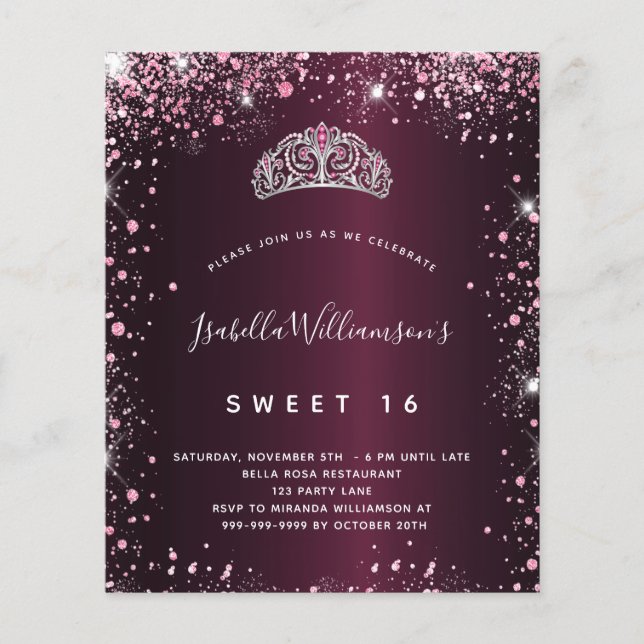 Sweet 16 parties scintillant rose bordeaux invitat (Devant)