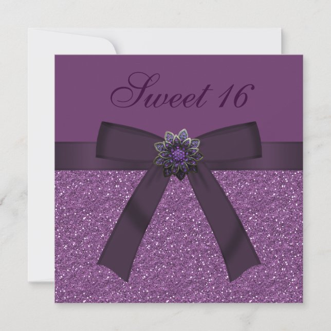 Sweet 16 Parties scintillant violet et Invitations (Devant)