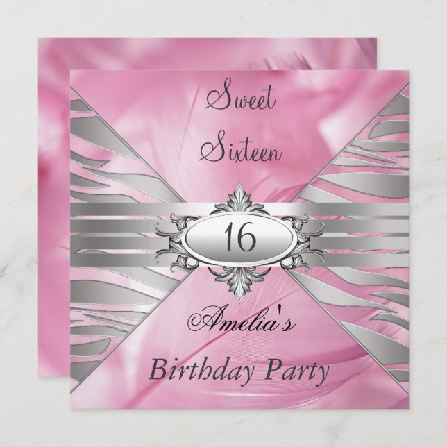 Sweet 16 Pink Invitation (Devant / Derrière)